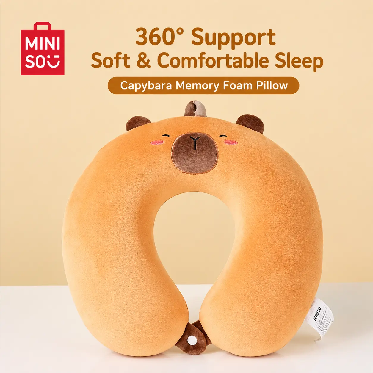 MINISO Capybara U-Shaped Pillow — Airplane Neck Support Pillow, Travel Sleeping Pillow, Water Pig U-Shaped Headrest