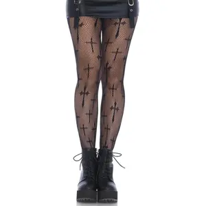 Gothic Cross Print Net Tights