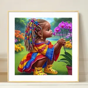 Girl Portrait Flower Scenery Diamond Painting Gem Kits Without Frame,Full Round Mosaic Diamond For Art With Tools Home Wall Decoration