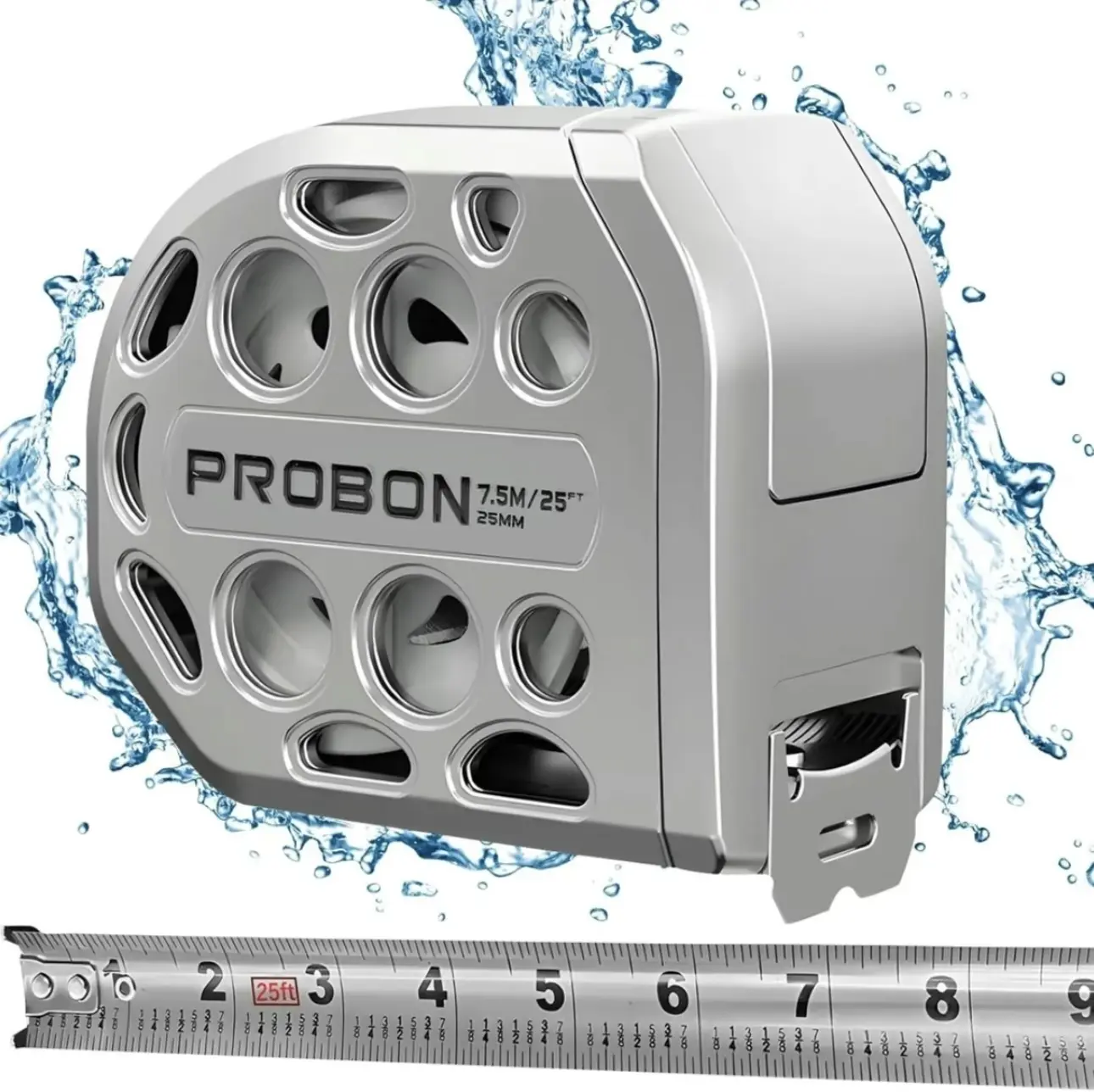 PROBON  Pocket-Sized Automatic Tape Measures, 7.5m/25ft Waterproof Stainless Steel, Double-Sided Scale, Auto-Lock, Curved Design, Professional Handheld Rugged Measuring Tool for Woodworking, Automatic Tape Measure Tape Measures