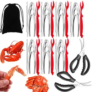 24PCS Crab Crackers and Tools, Crab Crackers, Lobster Sheller, Fork, Scissors & Storage Bag, Crab & Lobster Eating Utensils for Seafood Lovers