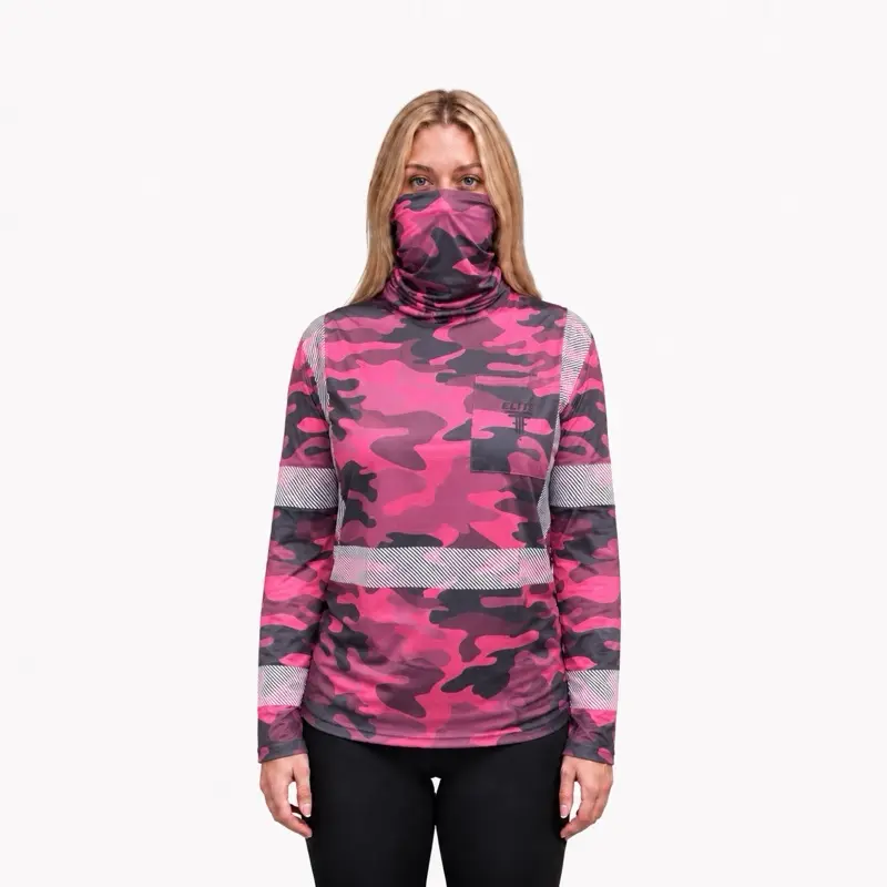 LONG SLEEVE HIGH VISIBILITY SHIRT WITH MASK INCLUDED - PINK