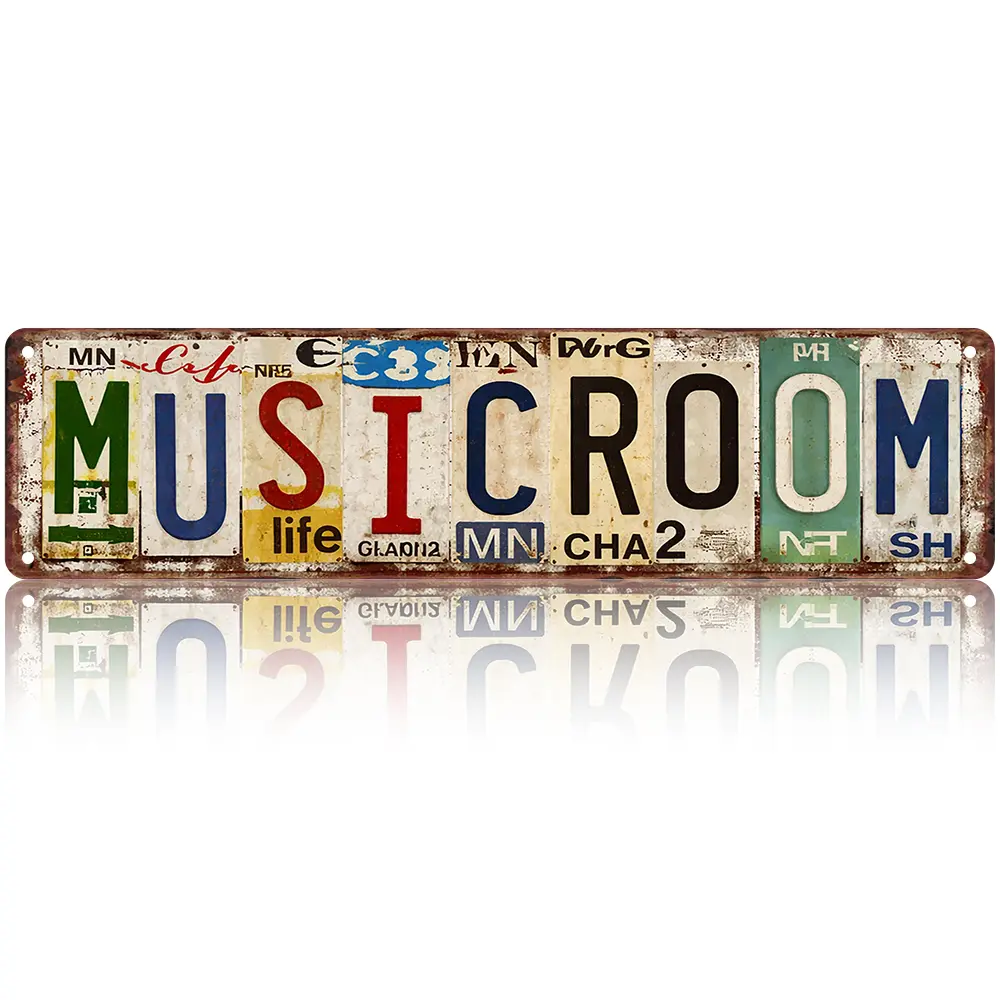 Vintage Guitar Aluminium Wall Sign, 16x4 In Rustic Metal Plaque, Unique Room Decor for Music Room-Studio, Hanging Home Office Decoration Gift