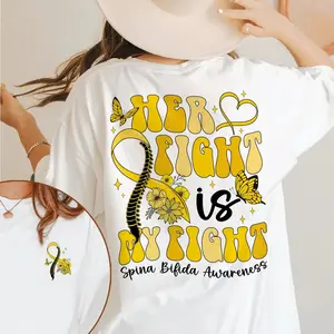 Her Fight Is My Fight Custom Spina Bifida Awareness Shirt, Yellow Ribbon Shirt, Spina Bifida Warrior Shirt, Family Support Matching Shirt