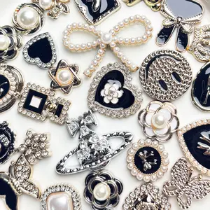 【NO Hole NOT Bead】Fancy Glitter Elegant Pearlylike Black Silver Gold Resin Charms Phone Case Making DIY Accessories Flatback Slim Fillings Home Decor Charms For Shoes