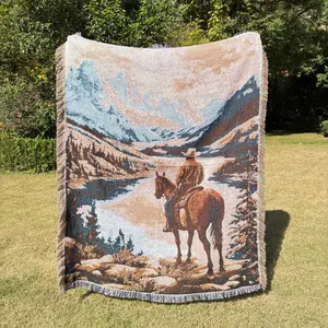 west cowboy patterned Bohemian-style jacquard tassel blanket-Yarn Thick Breathable with Tassels for Home Decor Sheet Living Shawl Tapestry Yoga Couch Sofa Chair Tablecloth Garden Office Travel Outdoor Camping Picnic Not Printed No Faded No Pilling