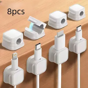 Set of 8 Magnetic Cable Organizers, Desktop Car Data Line Holder, Desk Accessories, Phone Charging Cord Clips, No Drilling Required, Self-Adhesive Network Cables, Cable Management Kit