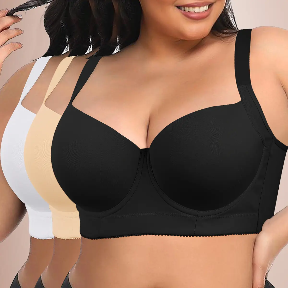 【DealsForYouDays】Mimilemon 3PC Plus Size Full Coverage  push up bra bra   Lightly Padded Lined summervibes Adjustable Straps Underwire T-Shirt Bra Fit Elegant Everyday Womenswear bra bracelet Outfit Ultimate Bra SummerWins