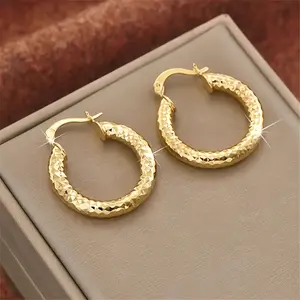 2 pairs/set Fashion And Retro Golden Hoop Copper Earrings, Combine Well With Any Outfit elegant hoop earring