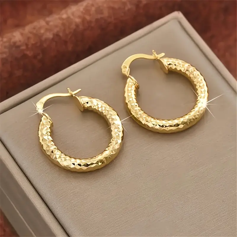 2 Pairs/Set Retro Golden Hoop Copper Earrings - Casual Trendy Jewelry, Fashionable Accessories with Gold Aesthetic for Versatile Outfit Matching