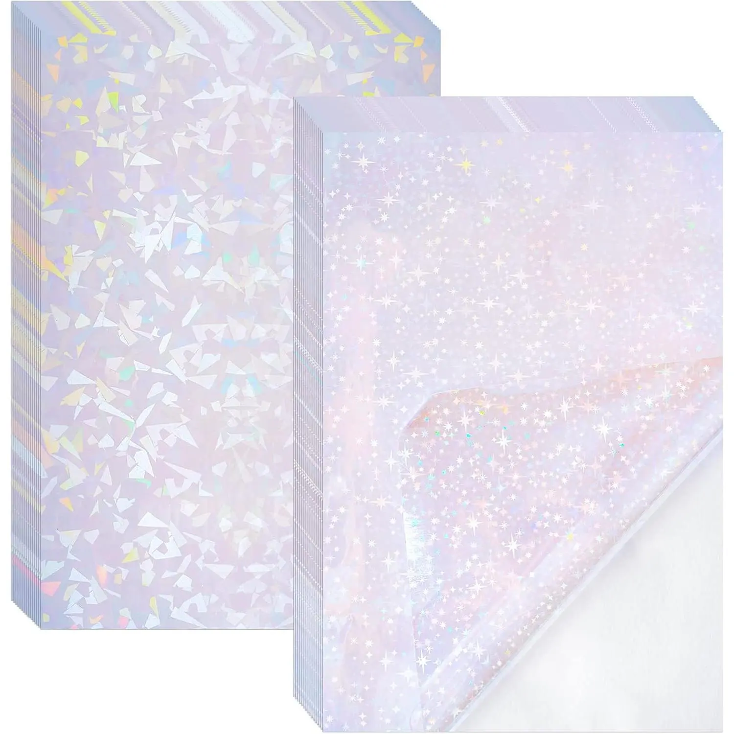 Transparent Holographic Self-Adhesive Laminate Sheets - 2 Types, A4 (8.25x11.7in), 10 Sheets, for DIY Crafts, Mirrors, Furniture, Cups, Christmas Gifts, DIY Decorations, Walls