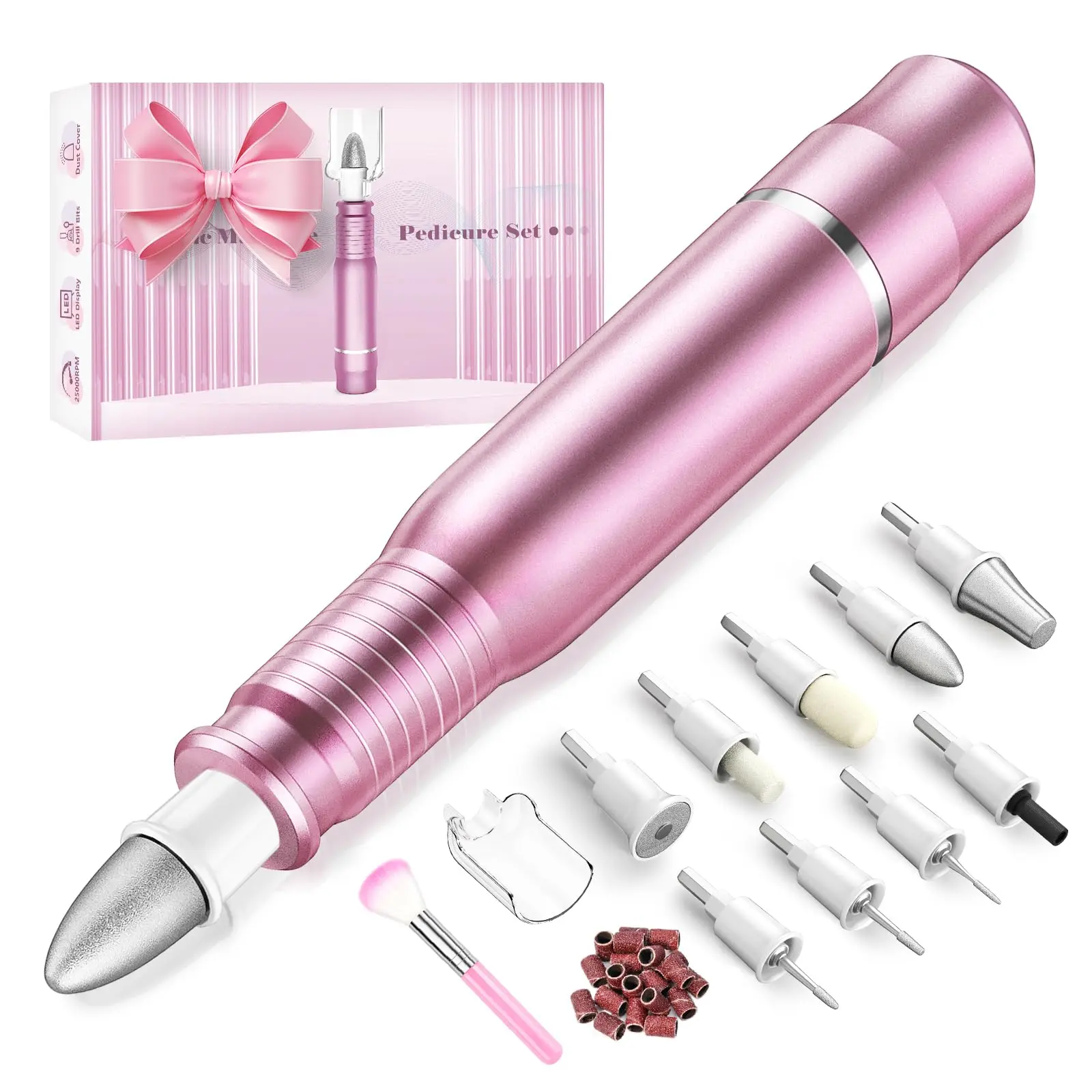 Electric Nail Drill Set, 25,000 RPMProfessional Manicure Pedicure Kit for Feet Hands Thick Nail Cuticle, 11 in 1 Nail Care Trimmer Buffer Grinder for Women Men Baby Pets, Purple Pink Gel Acrylic