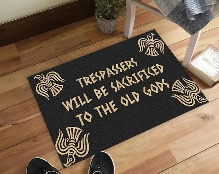 Trespassers will be Sacrificed to the Old Gods Doormat, Funny Welcome Door Mat , Housewarming Gift, Persoanlsized Halloween Doormat