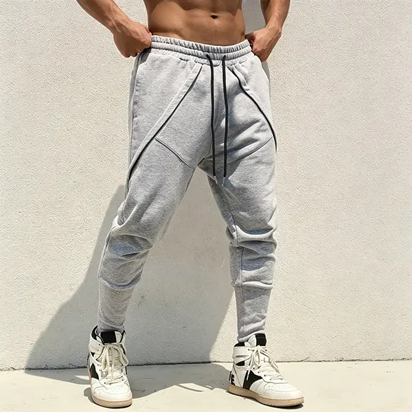 Men’s Polyester Patchwork Jogger Sweatpants - 3D Cut, Fluid Drape, Slim Fit, Aesthetic Sporty Chic Style, Enhances Physique, Suitable for Streetwear & Fitness Training