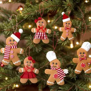 6pcs Gingerbread for Man  Tree Decorations Set with Smiling Faces, Posable Arms & Expressive Eyes - Soft Hanging Ornaments with Red & White Icing LED Inflatable Nutcracker tacky
