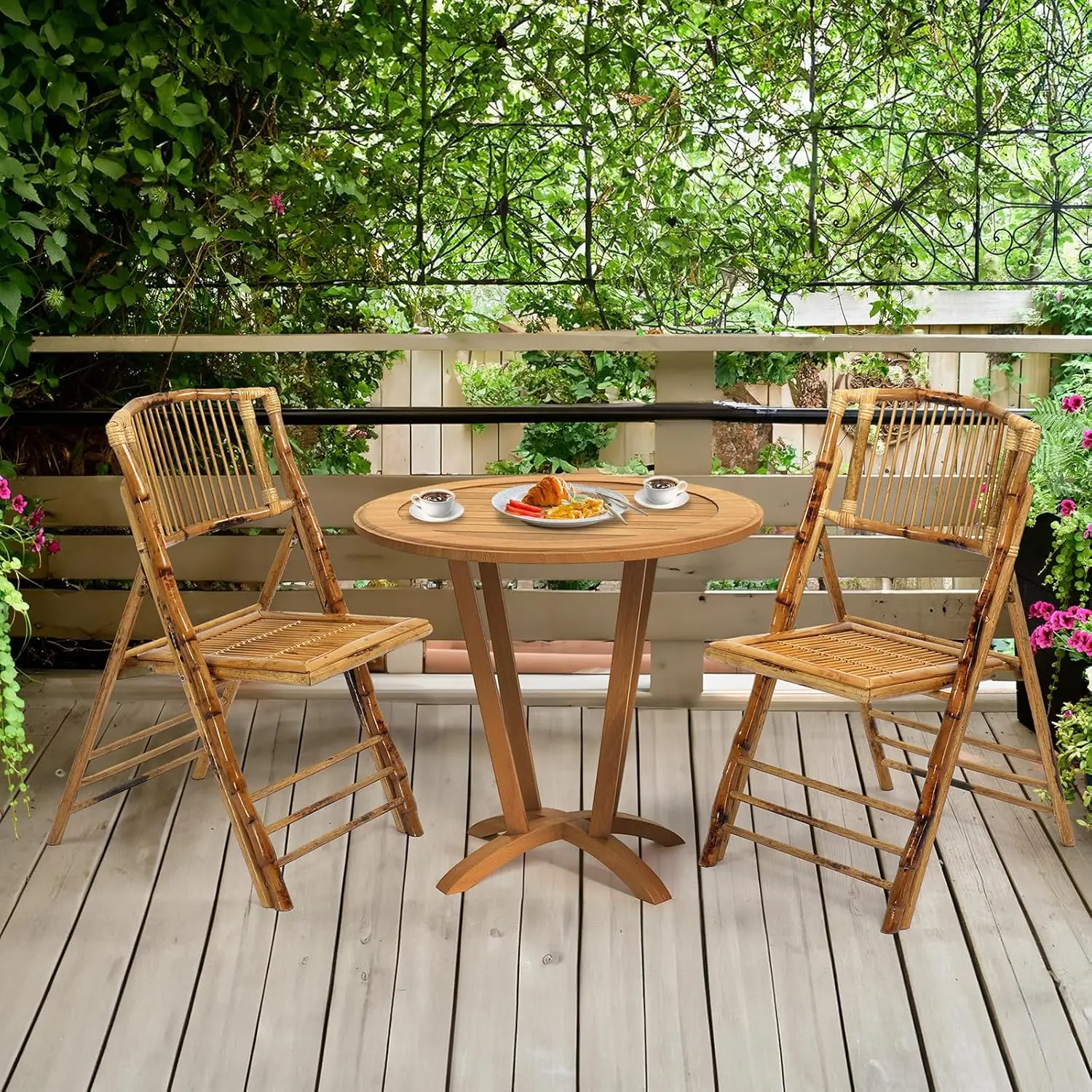 VINGLI 4-Pack Armless Bamboo Folding Dining Chairs - Bamboo Material, Fixed Back, Stable, Comfortable Seat Wood Chairs for Indoor, Outdoor Event Use