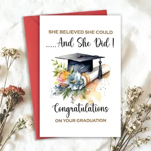1PC Inspirational Graduation Greeting Card, Positive Message Card, Card With Envelope, Includes Envelope, Floral Cap And Diploma Illustration Design, Heartfelt Congratulations Gift for Daughter, Sister, Girlfriend Or Best Friend, Perfect for Graduation