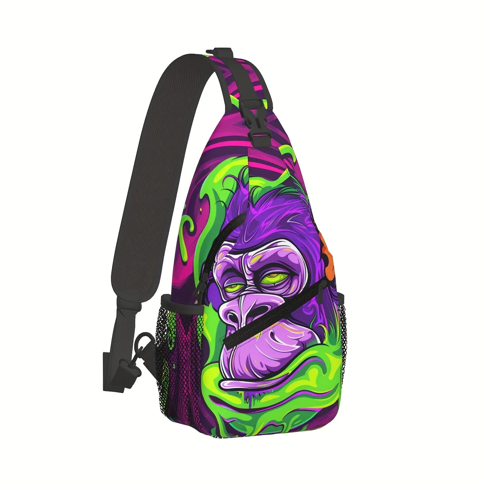 [Made in US] Crossbody Chest Bag Hiking Colorful Gorilla Shoulder Bag Folding Large Capacity Fashion Durable Can Be Used For Shopping, Work, Leisure Travel Beach Bag Fishing Backpack
