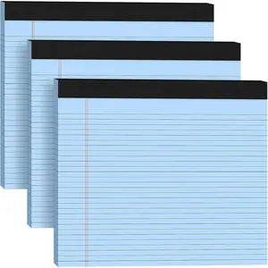 3 Pack Wide Legal Pads 11" x 9.5" (Landscape Format) Blue College Ruled Note Pad Narrow Ruled 30 Sheets per Notepad Perforated Writing Paper with Thick Backboard Horizontal Pads of Paper