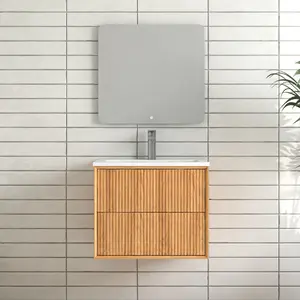 24'' Floating Bathroom Vanity Set, Wall Mounted Solid Wood Bathroom Cabinet with 2 Storage Drawers,White Resin Integrated Basin RX-V10-24NW