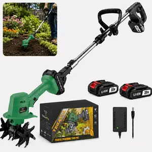 20V Cordless Electric Cultivator Tiller,     2-in-1 Handheld Garden   depth rototiller   with Extension Pole, Battery Powered Soil Loosener for Vegetable Garden, Flower Bed, Raised Bed, Yard Weeding, Battery & Charger