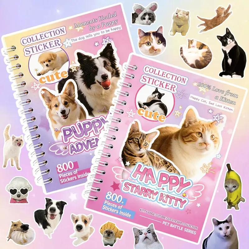 2 Styles Cute Pet Sticker Book-30 Sheets, 800 pcs Stickers per style, Cat & Dog Aesthetic stickers for Scrapbooking, Journaling,DIY Crafts, kawaii Planner Decoration stickers Kids &pet lover gifts