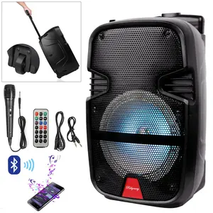 Portable Bluetooth PA Speaker System 8" Wireless Tailgate Speaker Heavy Bass Audio Rechargeable LED Lights Microphone Remote Control FM Radio AUX for Home, Camping, Travel  Party Gift