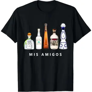 100% Cotton Mis Amigos Tequila Funny Cinco of Mayo Mexican Party T-Shirt