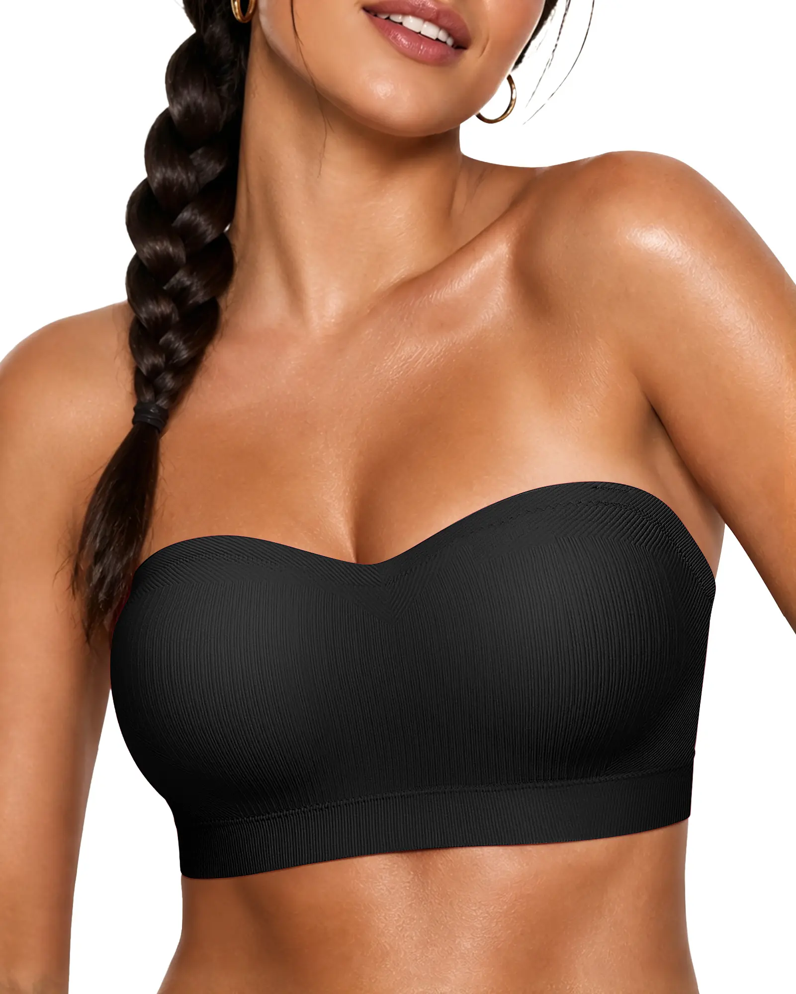 Convertible Strapless Bra Stay Put Non-Slip Bandeau Silicone Tube Top Bra Wireless Seamless  Detachable Padded Bra Comfort ALL Day