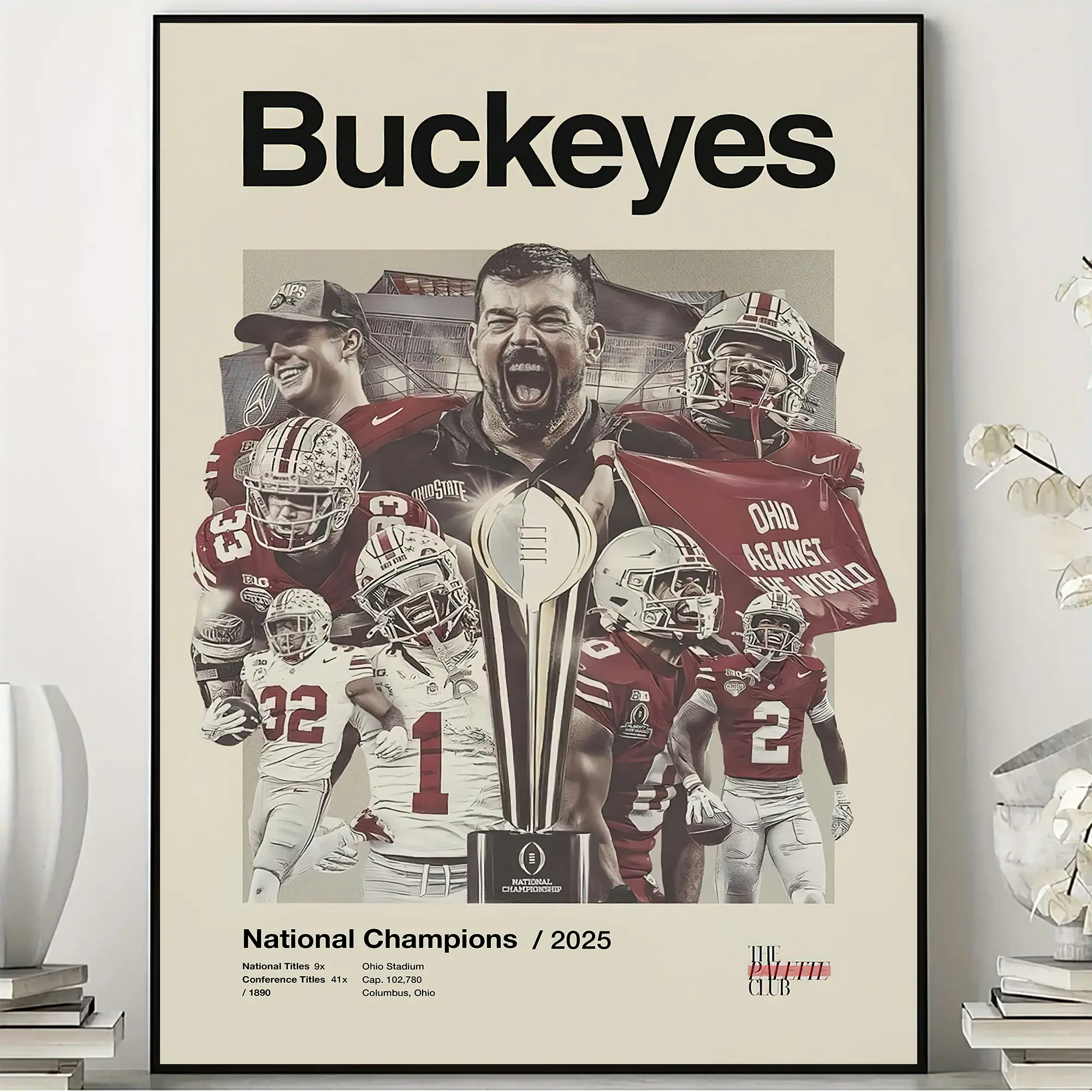 Ohio State Buckeyes Poster, Caleb Downs & Jeremiah Smith Mid-Century Football Print, 2025 Championship Wall Art, Columbus Fan Gift