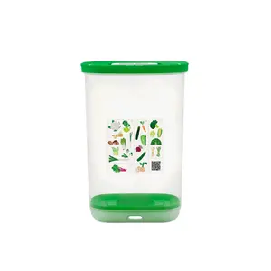 FridgeSmart Vertical Container 3.4 qt/3.2 L with Removable Grid, Green Lid, Three-Way Venting System for Optimal Storage Conditions