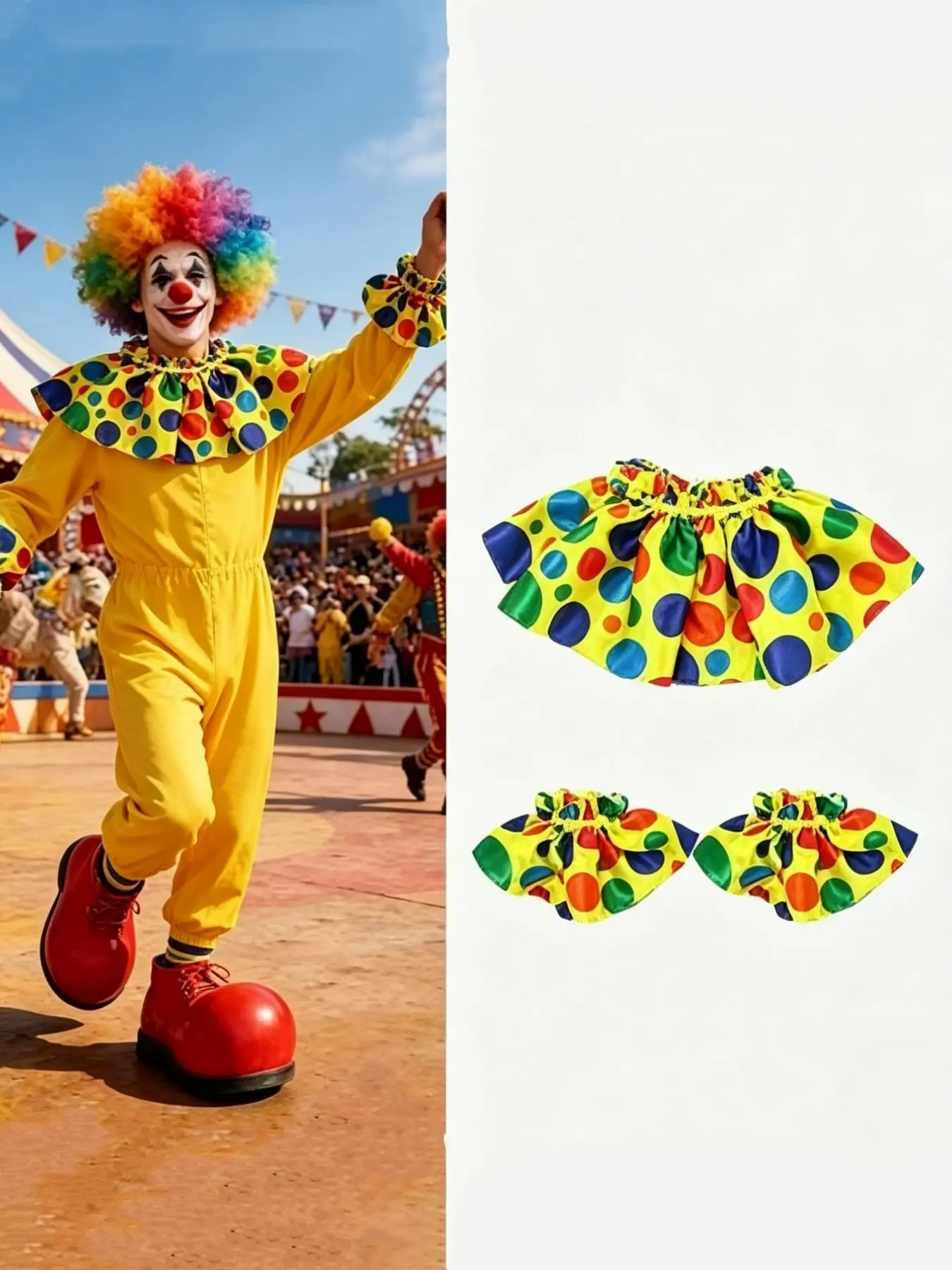 Clown Costume Set Cosplay Necklace + Sleeves, Perfect for Halloween, Carnival Parties, Retro Events, Pool Parties, Beach Parties, Music Festivals, Nightclubs