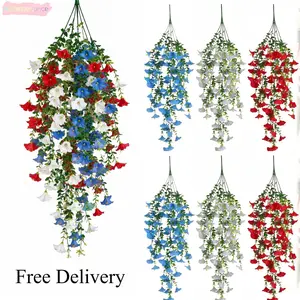 3 Pcs America 250 Patriotic Red White Blue Hanging Artificial Flowers 4th Of July Memorial Day Front Porch Decor Faux Floral Vines For Summer Hosting Garden Patio Aesthetic Outdoor Arrangement