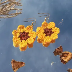 Handmade Sunflower Crochet Earrings for Women