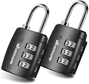 2 Pack TSA Approved Travel Luggage Locks, Combination Lock Alloy Body, Metal Keyless 3-Digit Padlocks, TSA Accepted Compatible Padlock for Gym Locker, Golf Bag Case, Backpack, Black-by GIVERARE