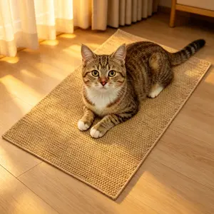 Cat Scratcher Mat 23.6 X 15.7 Inch Natural Sisal Cat Scratch Mats Horizontal Cat Floor Scratching Pad Rug with Sticky Tapes Protect Sofa and Carpet
