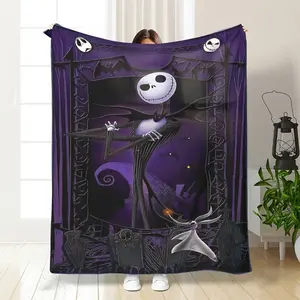 DISNEY CLASSIC Jack Throw Blanket - Soft Flannel, Bed, Sofa, Office - Vibrant Purple & Black Movie Design, Perfect Gift for Fans, Sofa Throw, Gothic Aesthetic