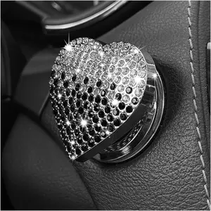 Bling Car Engine Start Button Cover, Heart Shape Diamond Push Start Button Sticker, Sparkly Rhinestone Ignition Button Decal, Interior Decor Car Accessories for Women Girls