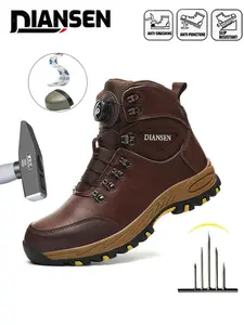Steel Toe Shoes for Men Lightweight Puncture Resistant Safety Footwear Work Protective Shoes Workwear Shoes Work Shoes Men Safety Work Shoe Rotary Buckle Comfortable for Construction Warehouse Jobs High top sneakers Steel Toe Workshoes