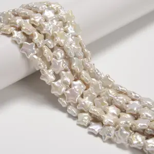 Natural White Fresh Water Pearl Star Shape Beads Size 11-12mm 16" Strand