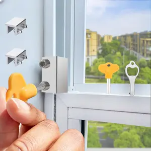 2 Sets Window Security Locks, Adjustable Aluminum Window Stopper for Up and Down Vertical Windows, Easy to Install Vertical Window AC Unit Security Lock, Silver