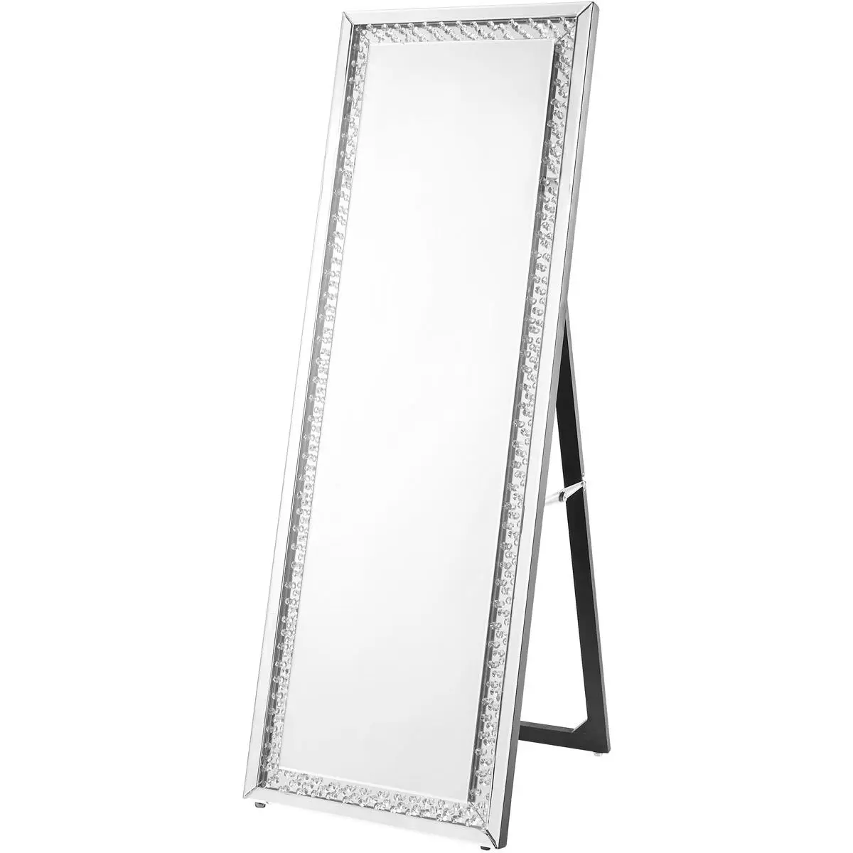 212 MAIN 63 in. Contemporary Sparkle Beveled Edge Full-Length Standing Mirror - Wooden Easel, Clear, Wall Mounted Mirror, Home Bathroom Decor Fixture