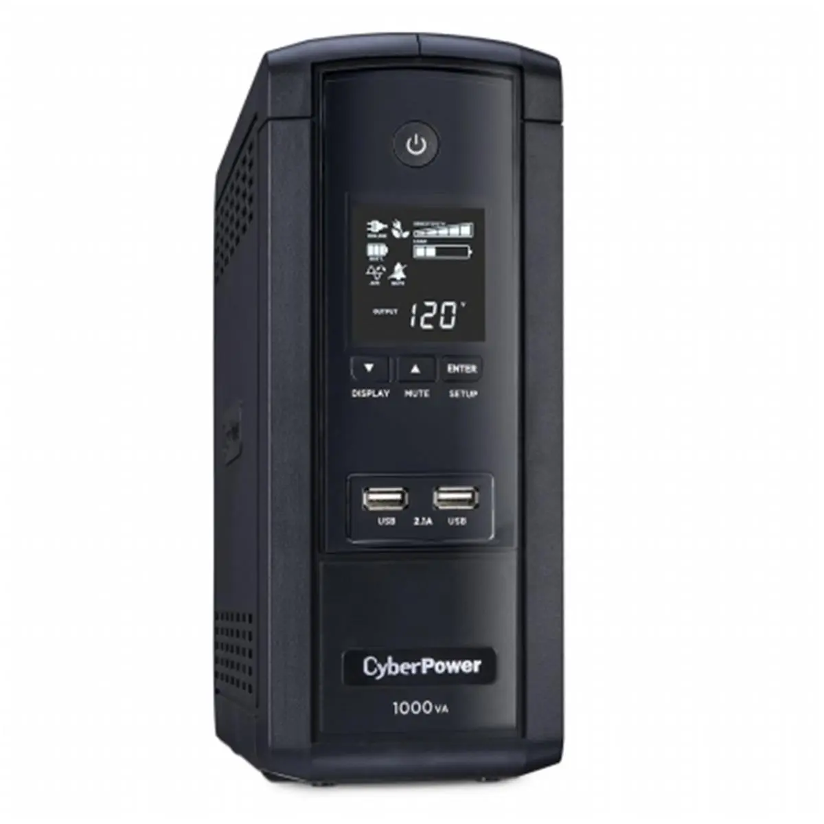 Cyberpower BRG1000AVRLCD UPS System - 1000VA, 600W, 120V AVR, LCD Display, 10 Outlets, 2 USB 2.1A Charging Ports, 16.25 lbs, Batteries Included, Prevents Data Loss