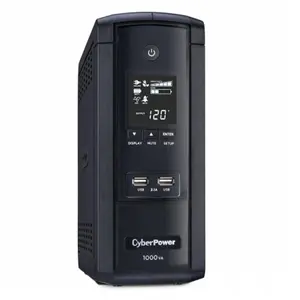 Cyberpower BRG1000AVRLCD UPS System - 1000VA, 600W, 120V AVR, LCD Display, 10 Outlets, 2 USB 2.1A Charging Ports, 16.25 lbs, Batteries Included