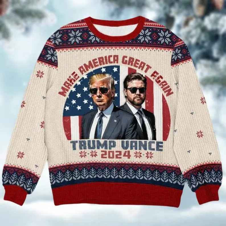 Trump Christmas Ugly Sweater, Merry Christmas Great Again Ugly Sweater, Trump Vance Sweater Men, Xmas Trump Sweatshirt
