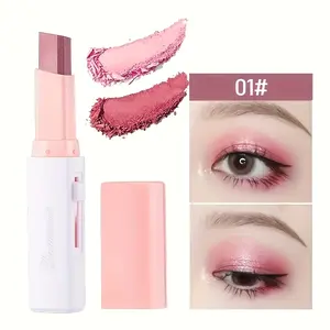 Gorgeous two-color glitter eyeshadow stick - waterproof and anti-smudge, easy to apply for party and daily makeup - brown, coral, mixed colors and pink tones, makeup essentials, two-color eyeshadow, smooth and easy to use, Cosmetic