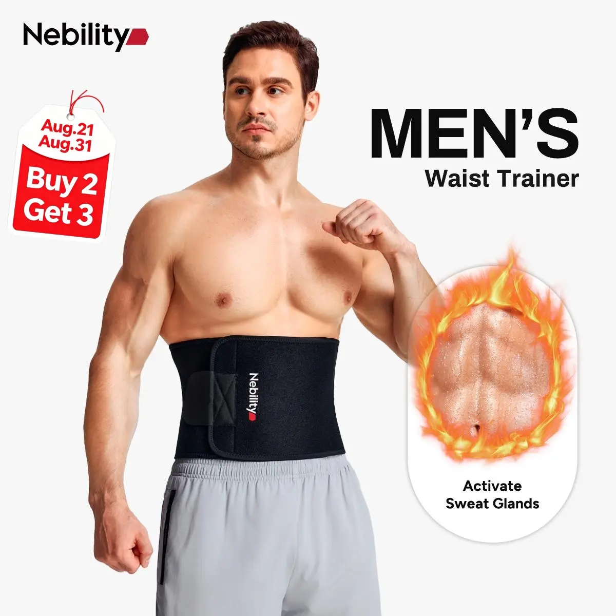 【Clearance】Nebility Men’s Waist Trainer – Adjustable Velcro Fit Waist Trimmer with Core & Lumbar Support, Comfortable Compression for Workout, Posture & Training，fathersdaygift