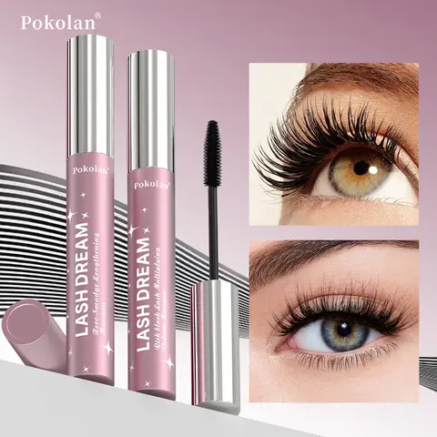 POKOLAN Mascara Set of 2 - Lengthening & Volumizing Mascara for Eyes, Waterproof Longwear, Fast-Drying, Lightweight Buildable Formula, Carbon Black, Precision Sea-urchin Brush for Clump-Free Dramatic Lashes