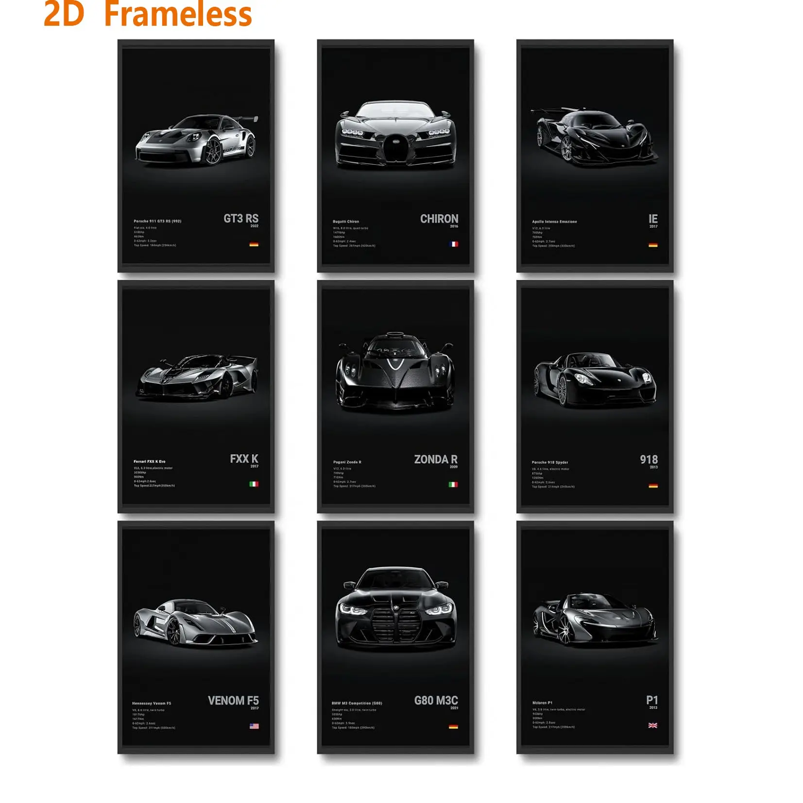 Set of 9, Car Posters, Retro Racing Murals, Vintage Room Decor, Vintage Wall Art, Supercar Canvas Prints, Decor for Men's Rooms, Aesthetic Decor for Boys' Dorms, Bedroom & Office, Frameless Design