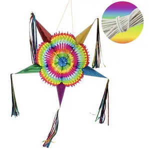Extra Large Mexican Star Pinata with Rainbow Cones and 30 Ft Rope - Holds 3 LBS of Pinata filler - 32" Piñata for Birthdays, Cinco de Mayo and Mexican Fiestas